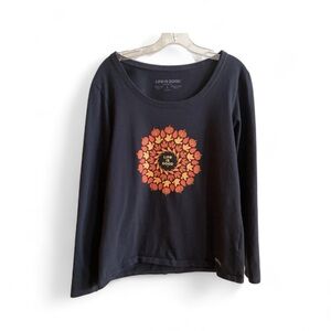 Life Is Good Fall Leaves Pumpkins Crusher LS Tee Top Ladies size L